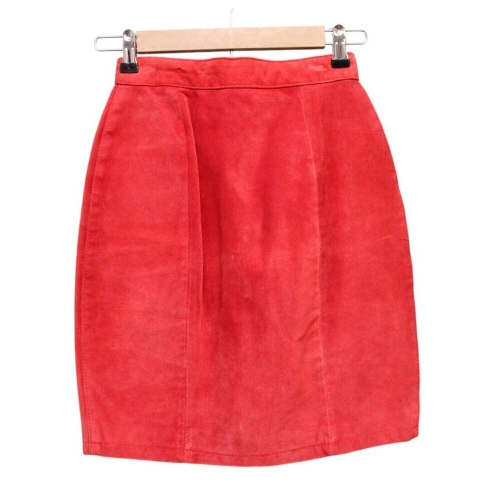 Vintage 90s Y2K The Limited Suede Leather Skirt Size 4 Classic Red Punk Rock
